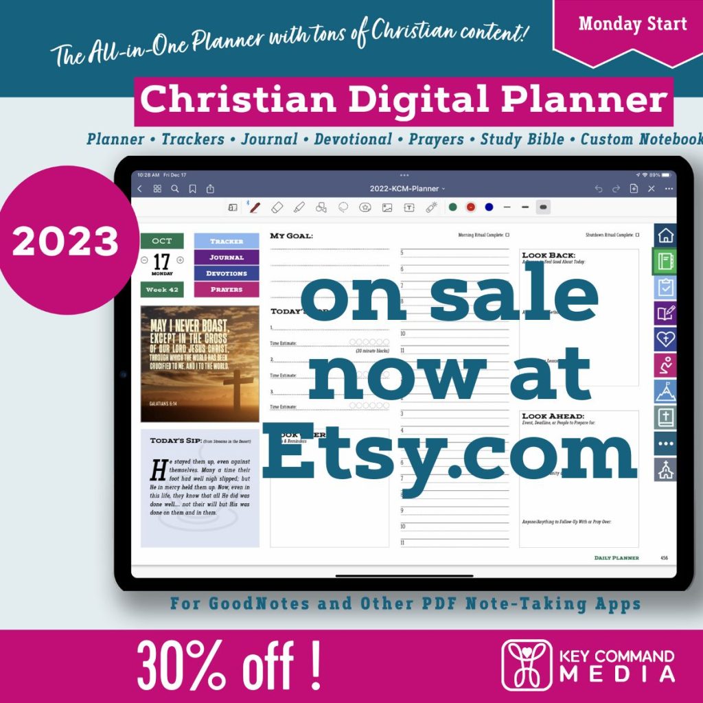 An ad of the 2023 Christian Digital Planner now 30% off on sale at Etsy.com.