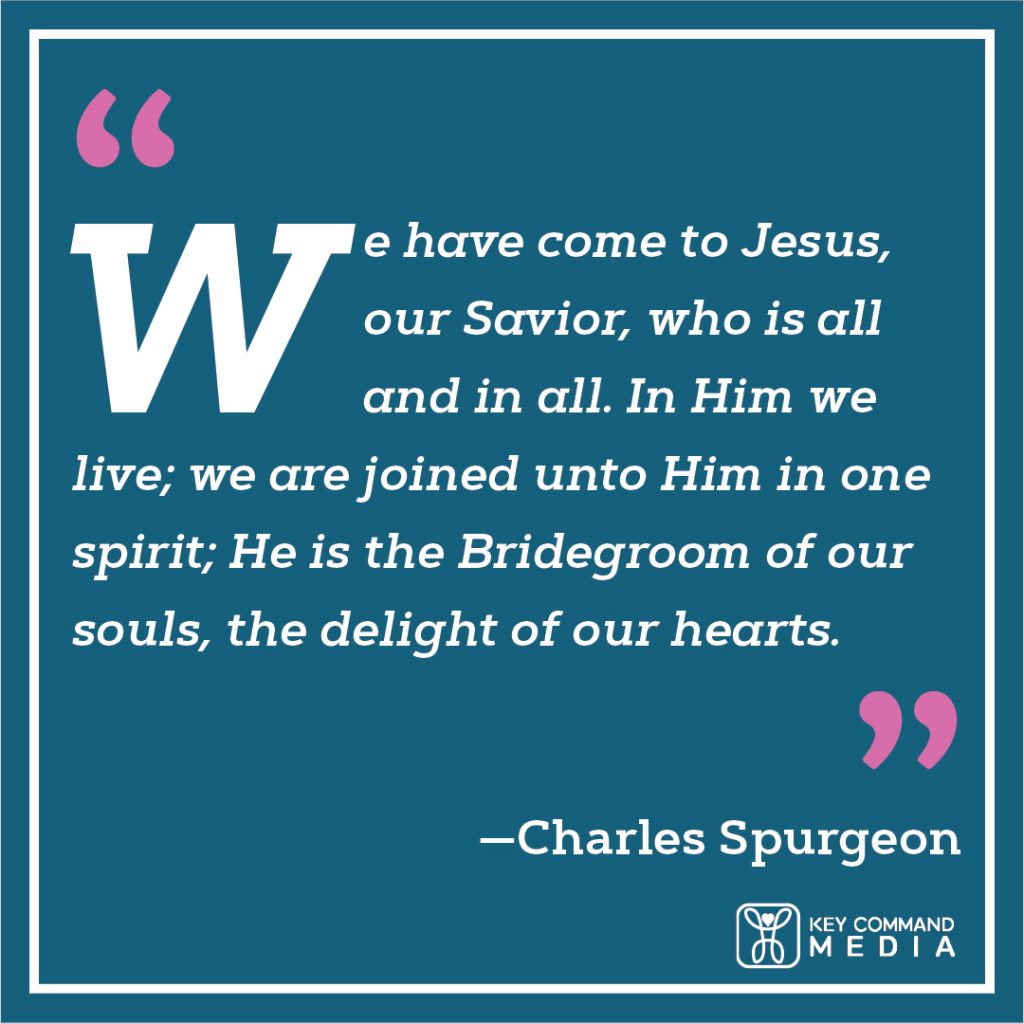 We have come to Jesus, our Savior, who is all and in all. In Him we live; we are joined unto Him in one spirit; He is the Bridegroom of our souls, the delight of our hearts. (Charles Spurgeon)